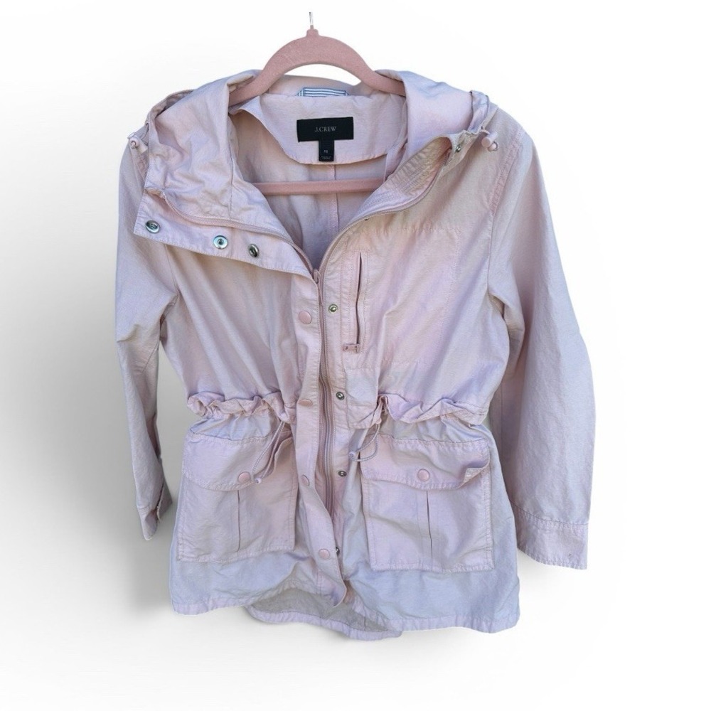 J.CREW Light Pink Hooded Cinch Waist‎ Snap Zip Mid-Length Jacket Women PS